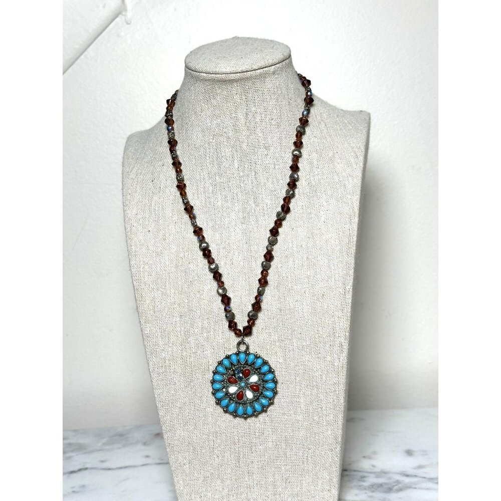 Boho Beaded Necklace Turquoise Style Pendant Southwestern Statement 18”